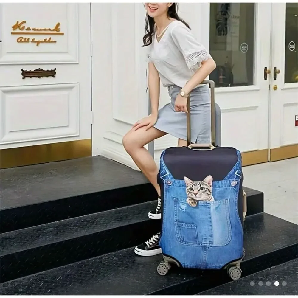 NWT Gorgeous Cat in Denim Overall Sz M 22”-25”Suitcase Luggage Elastic Cover